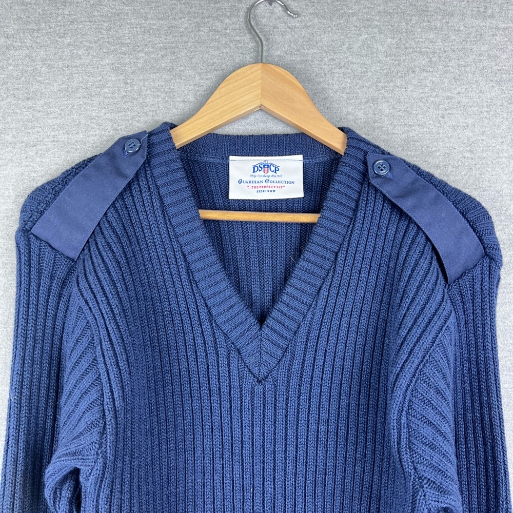 DSCP Guardian Collection Military‎ Blue Wool V-Neck Sweater Elbow Patch Size 40R